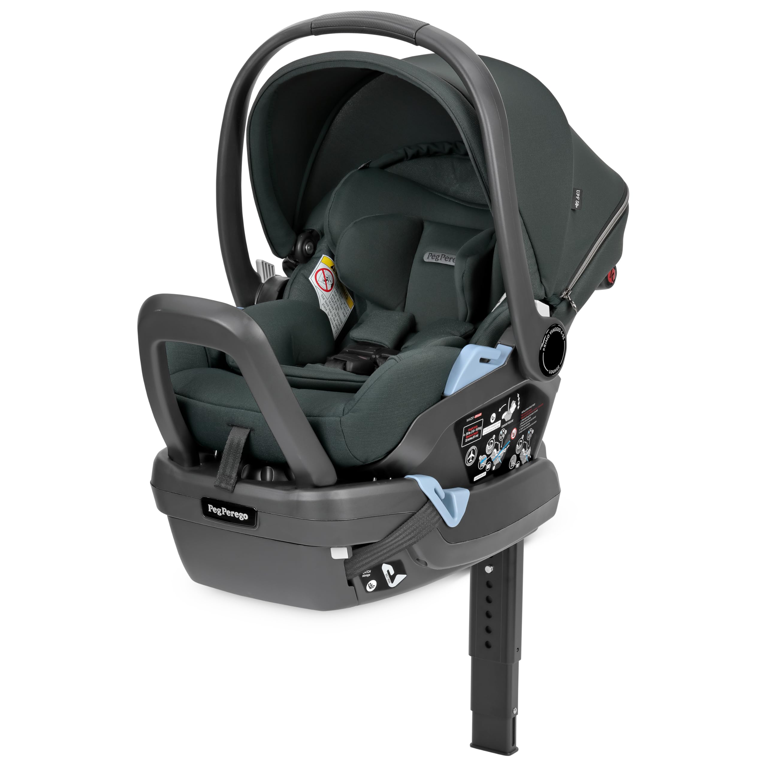 Peg Perego Primo Viaggio Lounge - Reclining Rear Facing Infant Car Seat - Includes Base with Load Leg & Anti-Rebound Bar - for Babies 4 to 30 lbs - Made in Italy - Metal (Sage Green)