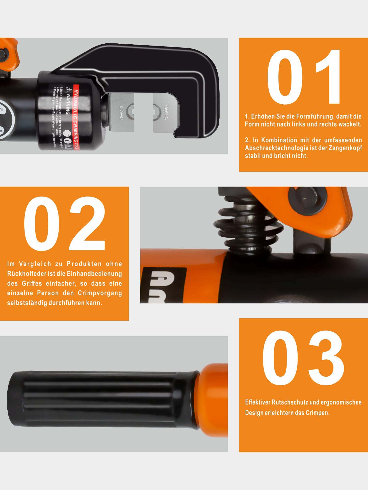 AMZCNC Pinza de engarce hidráulica 8 toneladas 4-70 mm² 9 pares matrices