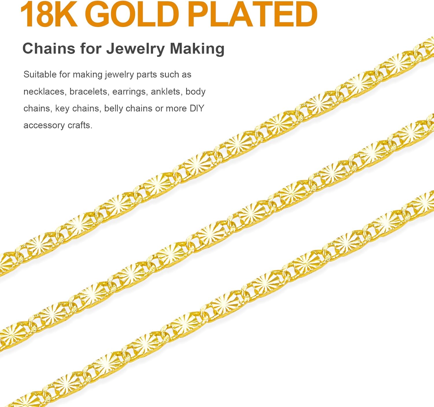 5 Meters Necklace Chains for Jewelry Making Gold Plated Rectangle Embossed Link Chain Roll Bulk with Lobster Clasps Jump Rings - Image 4