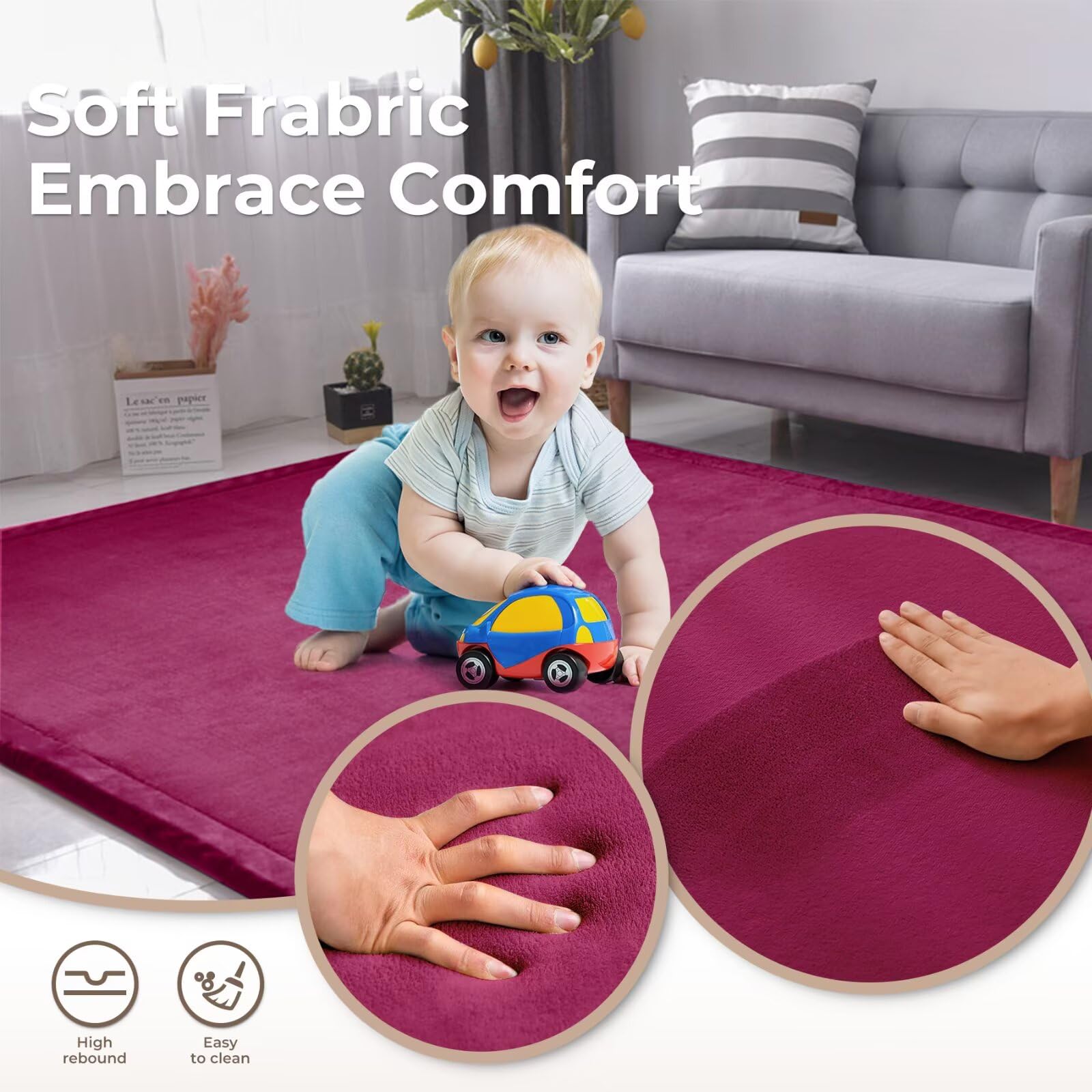 Alfombra para Niños Antideslizante Mejorada, Alfombras Gruesa de 3CM para Habitación Infantil, Alfombra de Gateo Suave Ideal para Bebés (Rojo, 140 * 200CM)