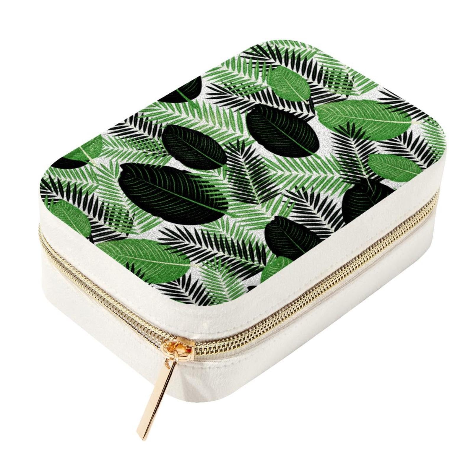 Organisateur de boucles d'oreilles en velours de luxe et motif feuilles tropicales