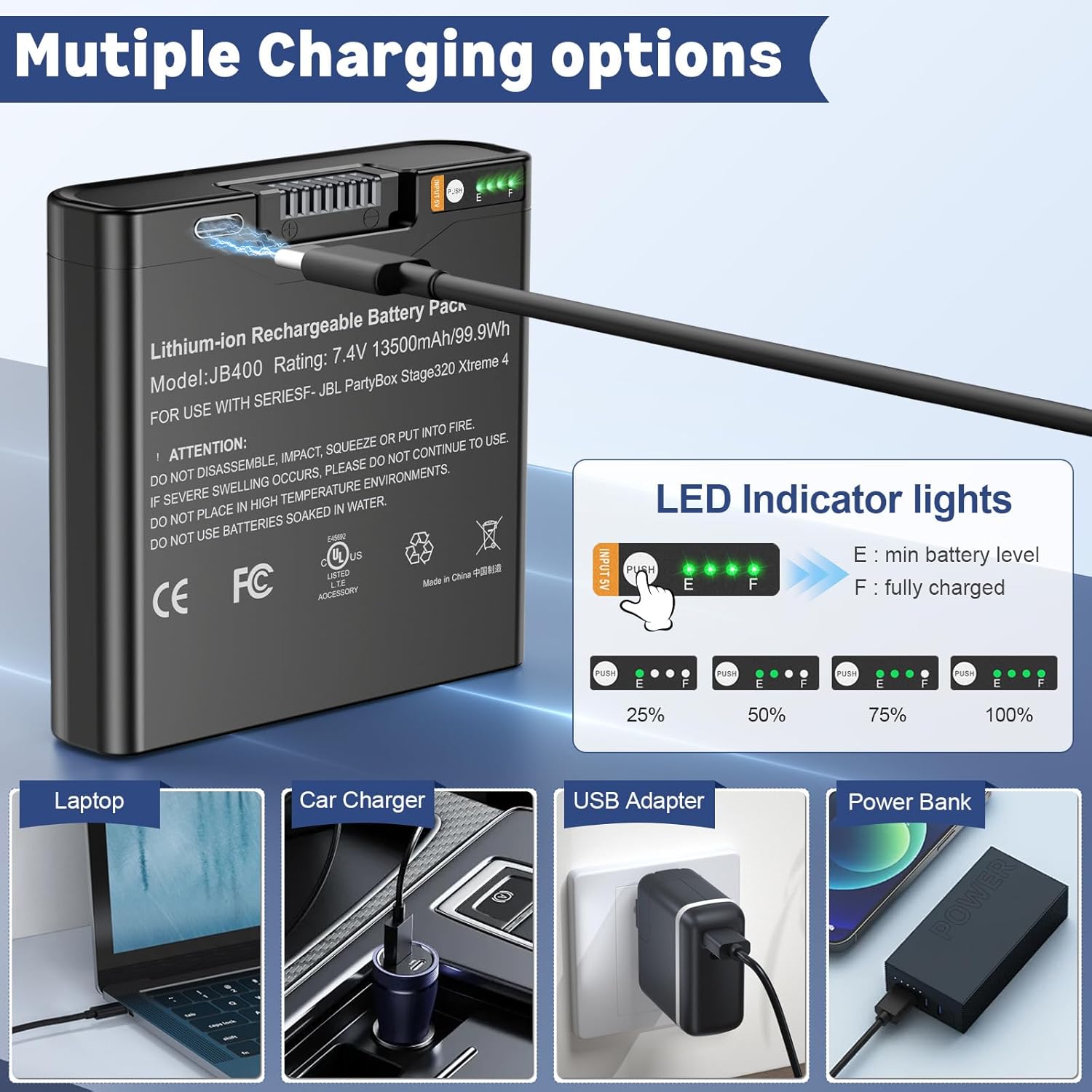 ASUNCELL Replacement Battery for PartyBox Stage 320 & Xtreme 4 Portable Speaker 13500mAh 7.4V 74Wh Rechargeable Lithium-ion Spare MP3 Battery - Image 3