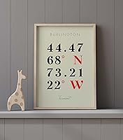 Vista 9 de Mapa de Burlington, Vermont, Coordenadas Multilíneas de Colores (8x10)