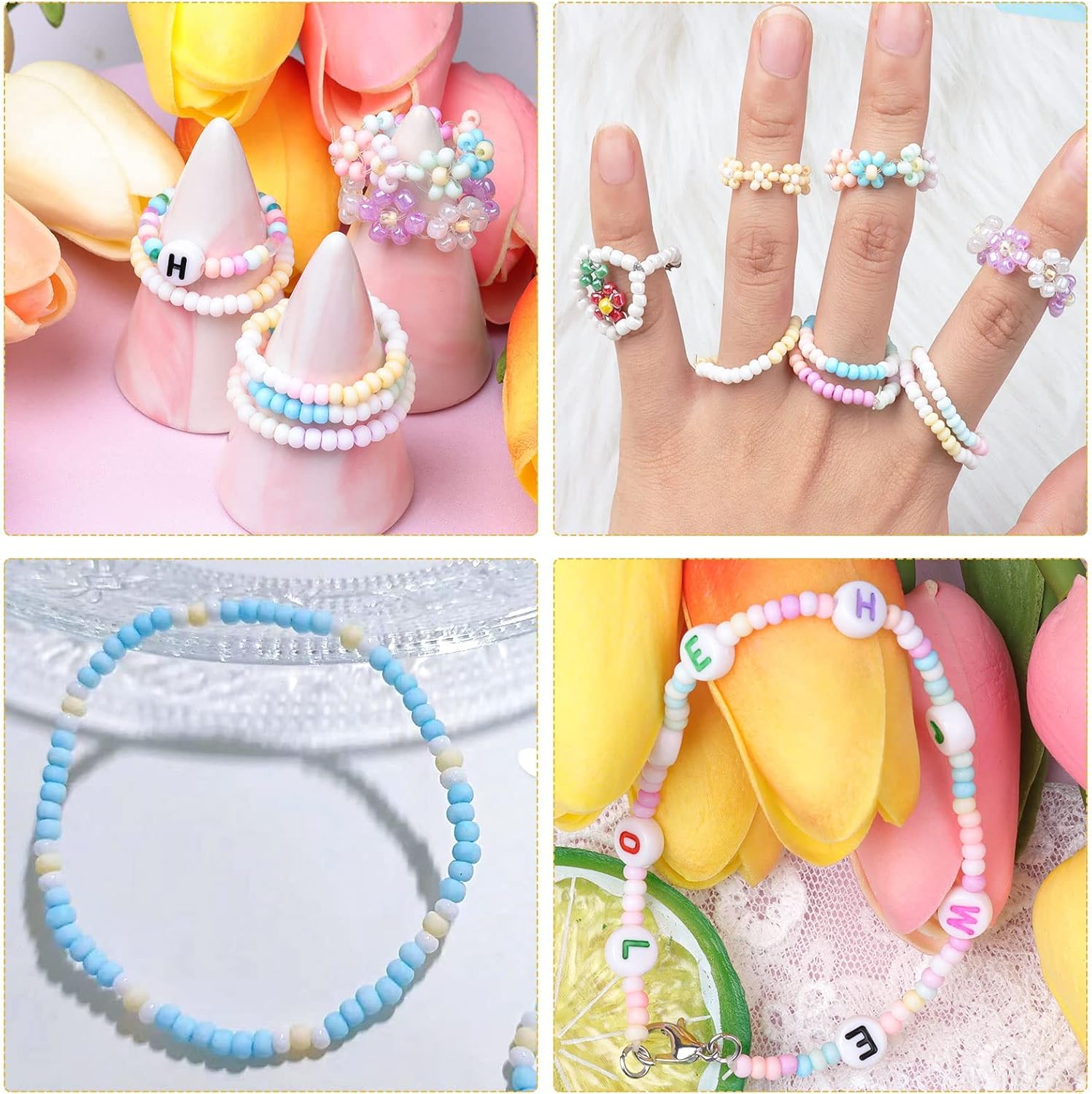 20160 Pcs 2 mm Seed Beads Kit, 24 Colors Small Beads for Bracelets, 11/0 Pastel Candy Color Mini Pony Beads with Alphabet Letter Beads, Smile Face Beads for Jewelry Making, DIY Craft - Image 6