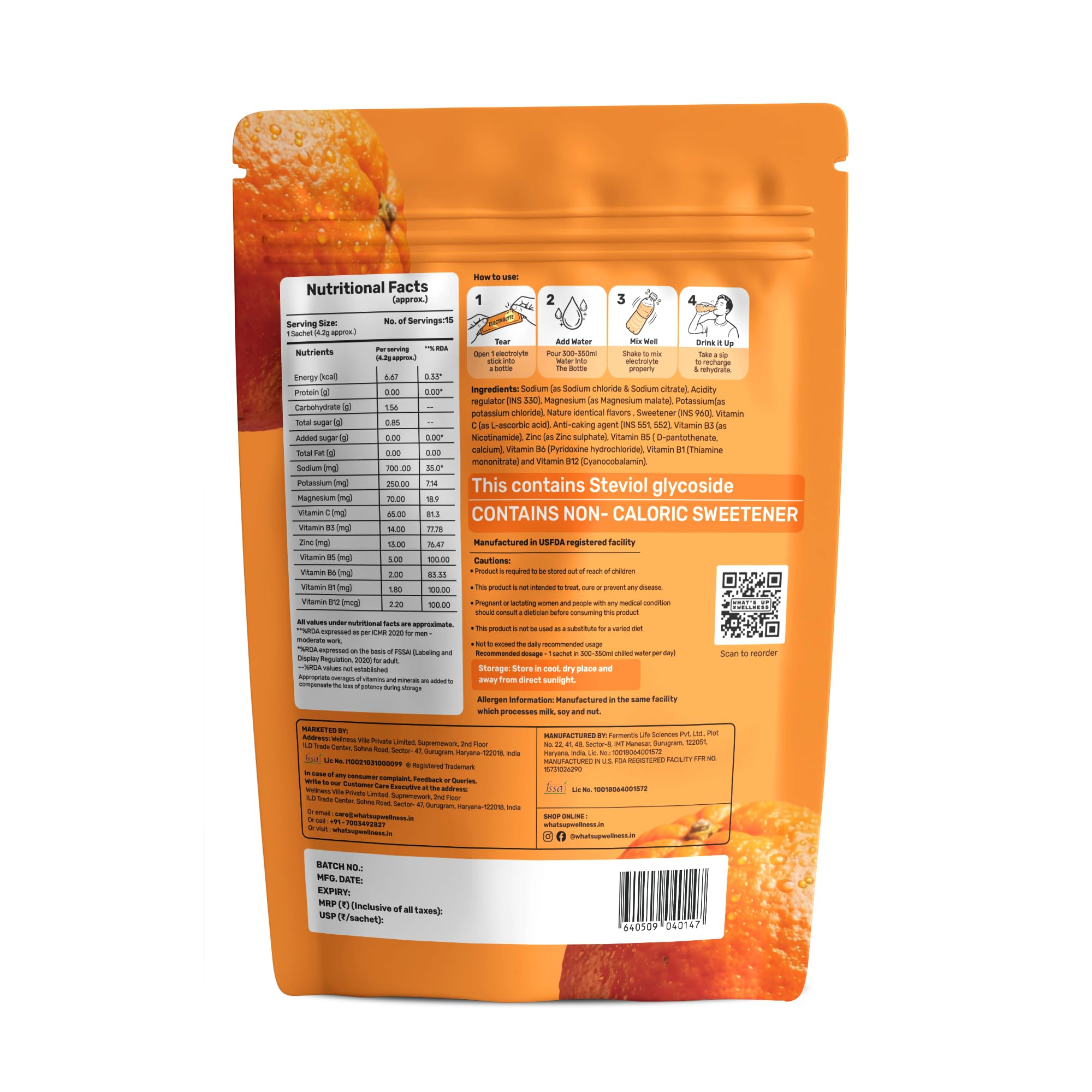 What's Up Wellness Daily Electrolytes Powder - Zesty Orange Flavour | Zero Added Sugar | Instant Hydration - Sodium, Potassium, Magnesium & Zinc | Vegan | 15 Sachets — Amazon image 9