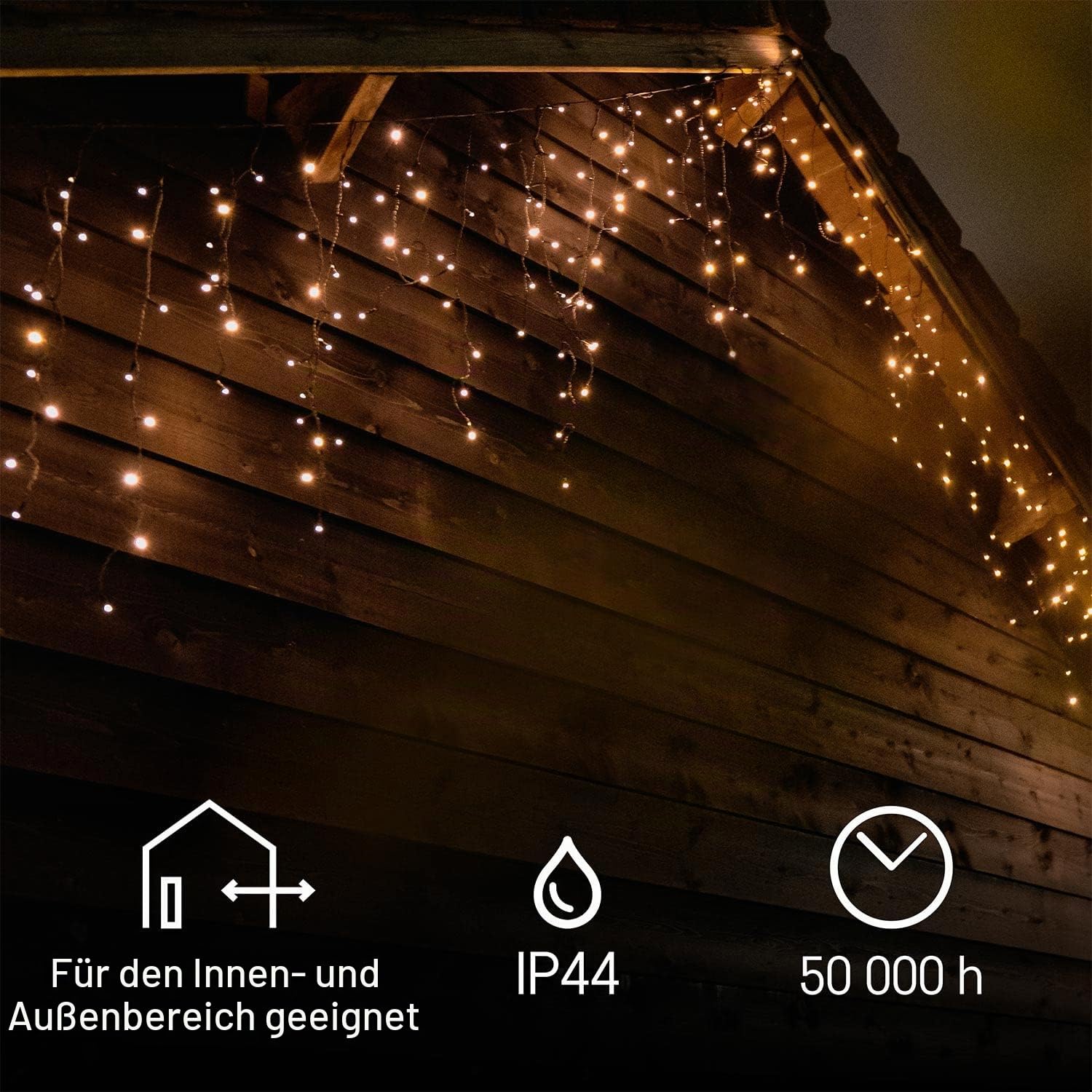 EMOS LED Lichterkette Eisregen, Länge 10m, 600 LEDs, 230V mit Stecker, Lichterkette Multifunktion 8-Modi, Eisregen Lichterkette Außen und Innen Schutzklasse IP44, Farbtemperatur: warmweiß