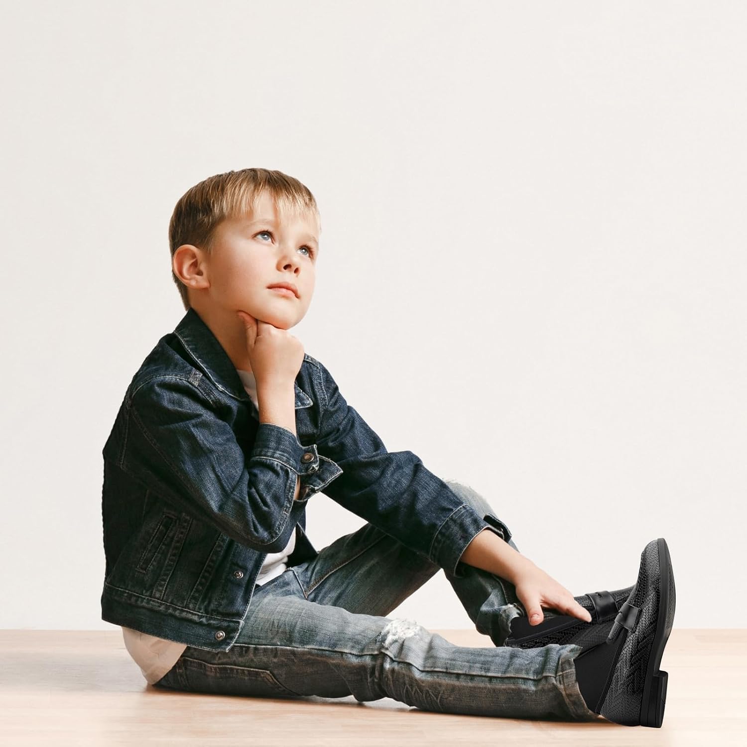 Meijiana Boys Shoes - Black Leather Pull-On Dress Shoes for Boys, Fashion Casual Rubber Low-Heels Ideal for Wedding, Party or Formal Indoor Events - Versatile Boys Dress Shoes