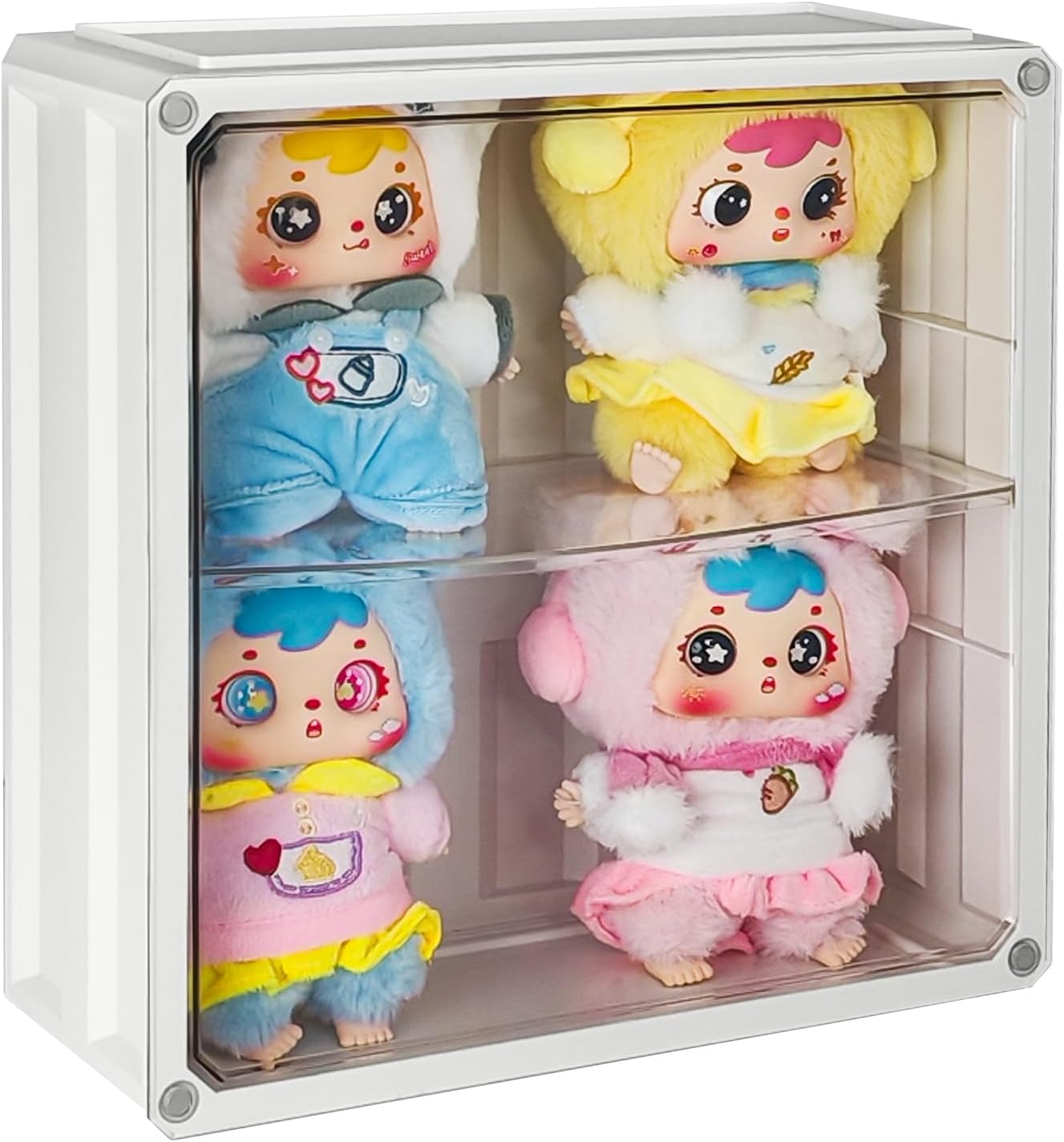Display Case for Plush Doll, Wall-Mounted Collectibles Clear Case, Adjustable Display Stand Acrylic Display Box with Door Dust and Moisture Proof Suitable for Pop Mart Plush Dolls