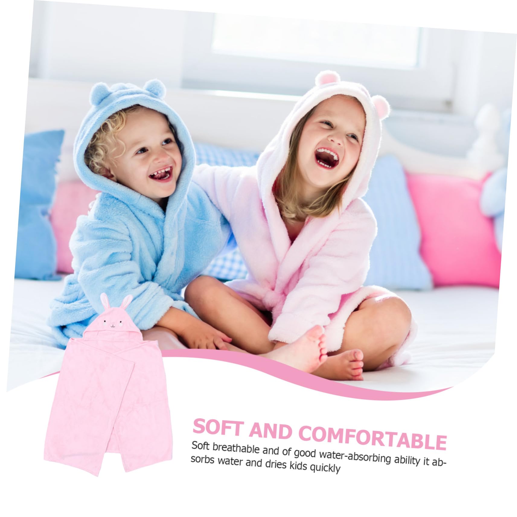 Kinder Badetuch Atmungsaktives und Hautfreundliches Kapuzenbadetuch mit Kapuze und Niedlichem Cartoon Design 70x140cm aus Polyester und Chinlon Rosa für Babys und Kinder