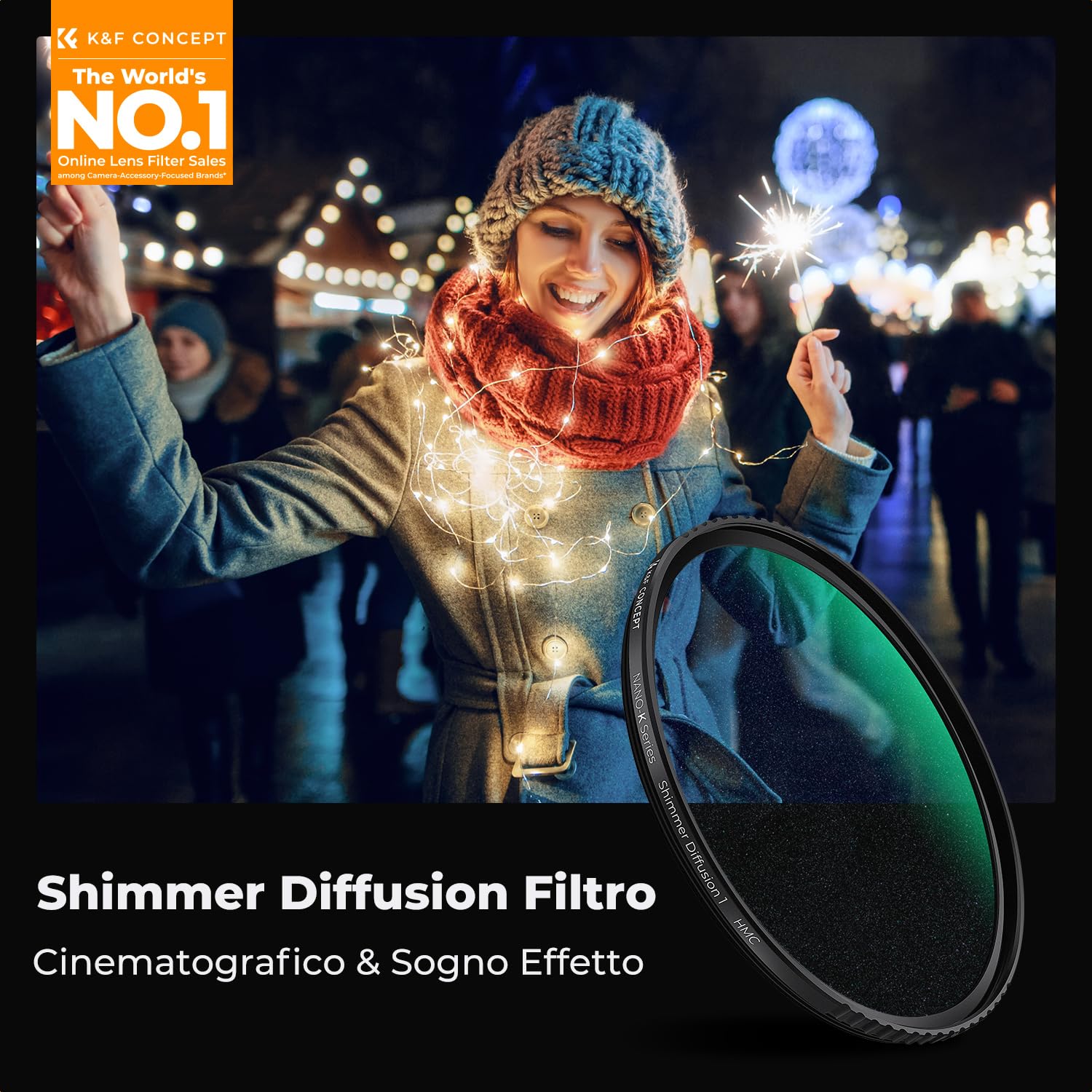 K&F CONCEPT Nano-Klear Shimmer Diffusion Filtro 77mm, Filtro di Effetti Shimmer Diffusion in Vetro Ottico con 18 Strati Nano Rivestimento con 3pcs Panno di Pulizia