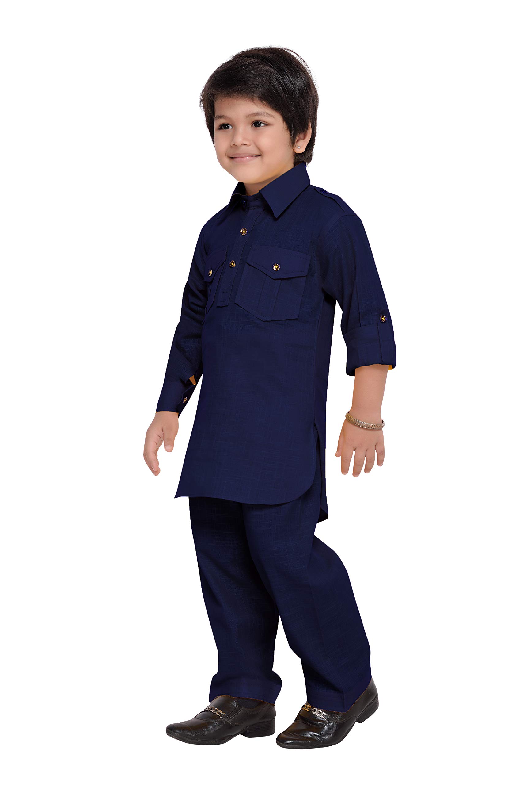 AJ DEZINES Pathani Suit For Kids Boys | Boys Kurta Set | Traditional Party & Ethnic Wear | Kids Kurta Pyjama Set | Solid Cotton Kurta Pajama | Wedding & Festive Outfit - Regular Fit - Blue-9 2