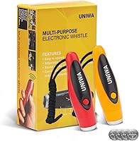 Vista 11 de UNIWA Silbatos electrónicos, 2 unidades de silbato de mano de 3 tonos de alto volumen con cordón para profesor, entrenador, árbitro, silbato
