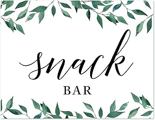 Andaz Press Wedding Party Signs, Natural Greenery Green Leaves, 8.5x11-inch, Snack Bar Enjoy!, 1-Pack