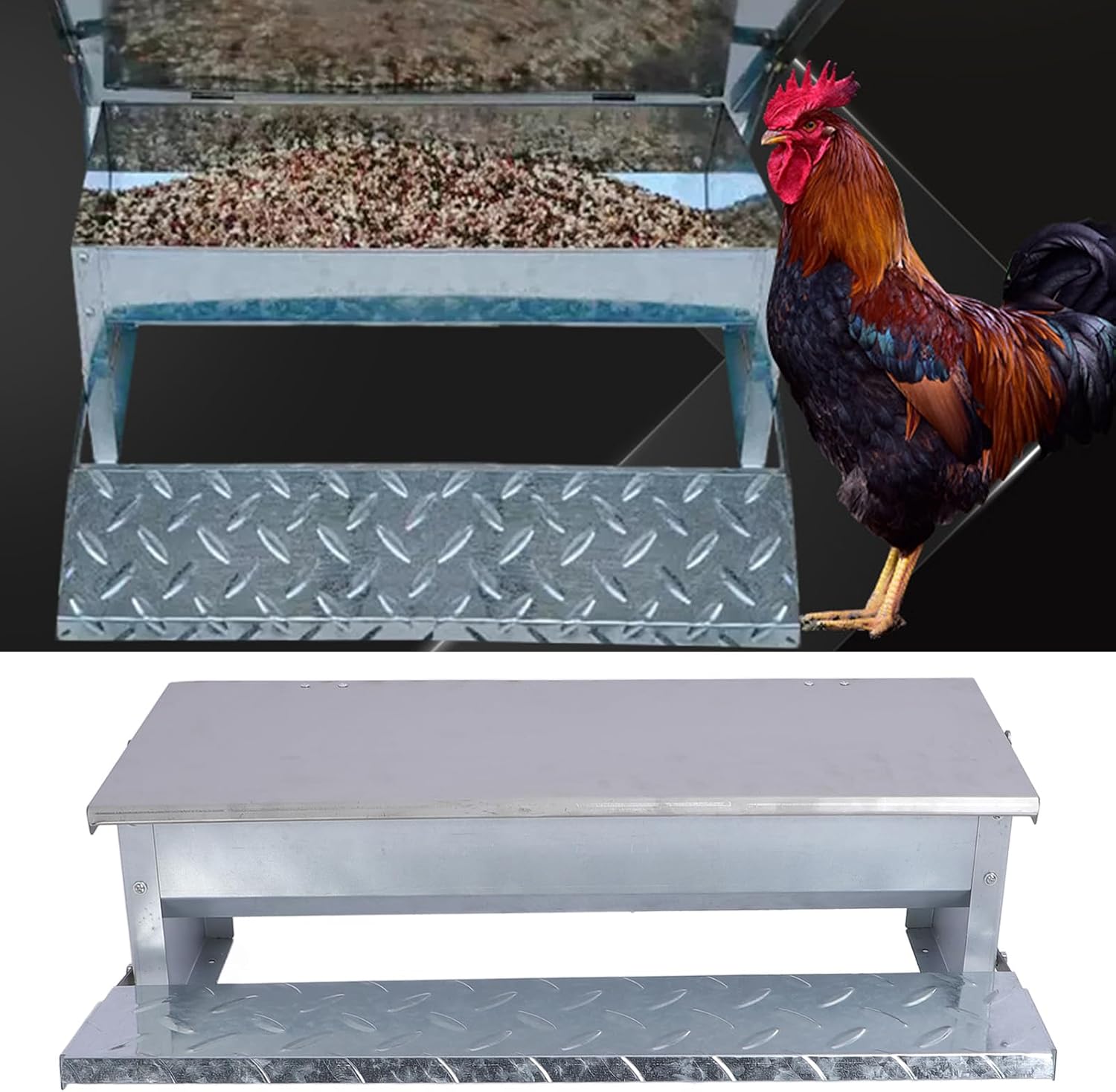 Automatic Chicken Feeder Large Capacity Stainless Steel Poultry Coop Accessories
