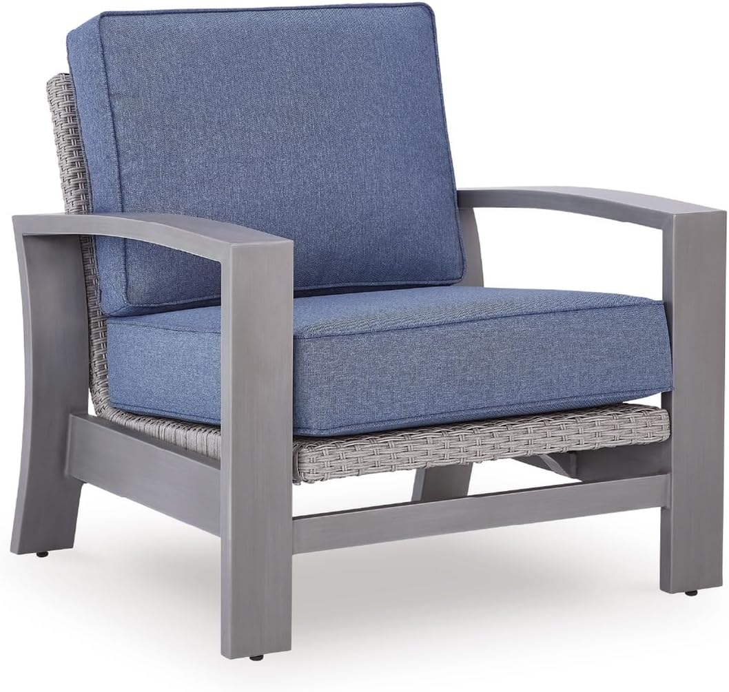 Signature Design by Ashley Dillon Beach Rocking Outdoor Lounge Chair All-Weather Gray Resin Wicker, Nuvella Fabric Cushions, Aluminum Frame Patio, Porch, Deck Seating