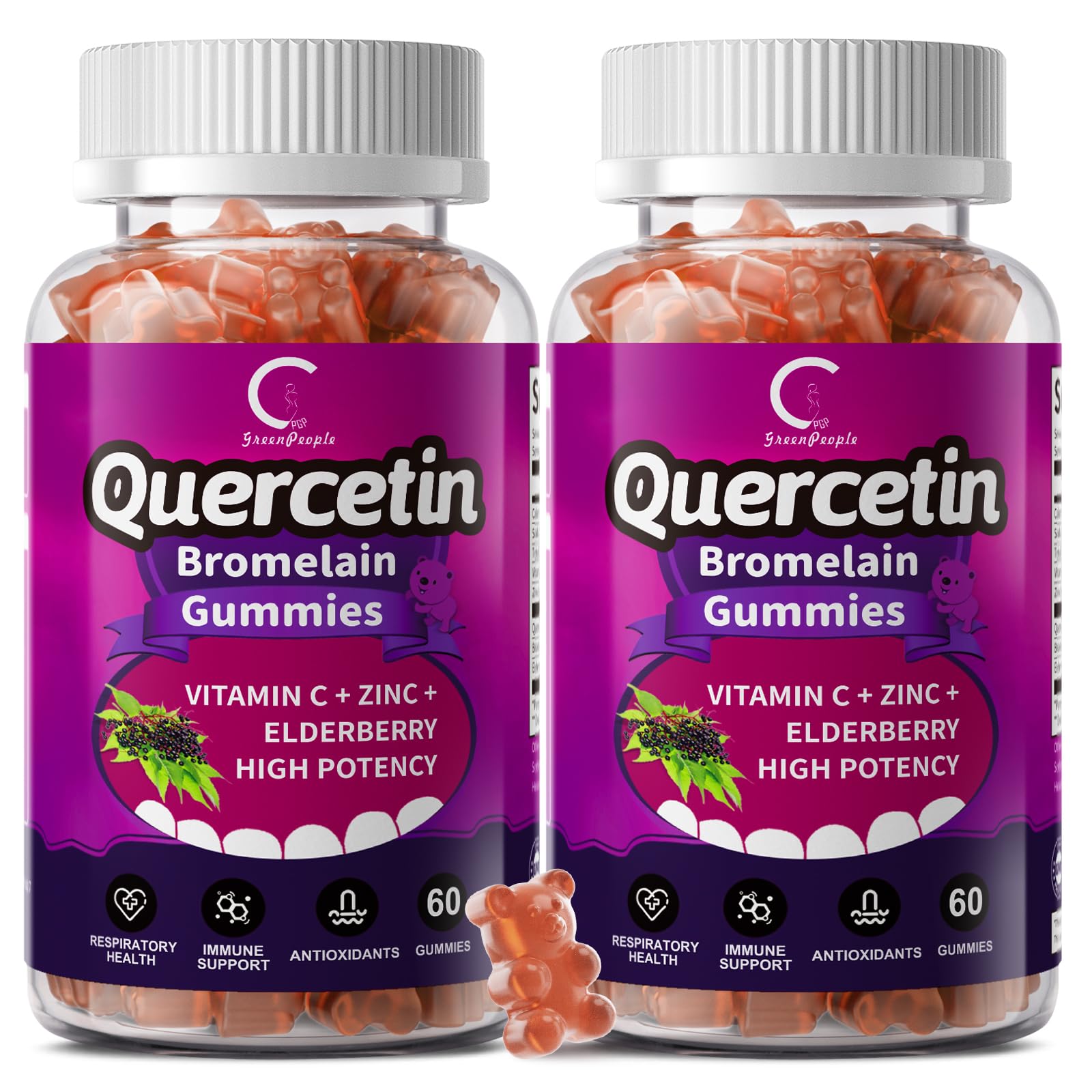 Quercetin with Bromelain Gummies, Support Immune, Vegan, Non-GMO, 2 Pack
