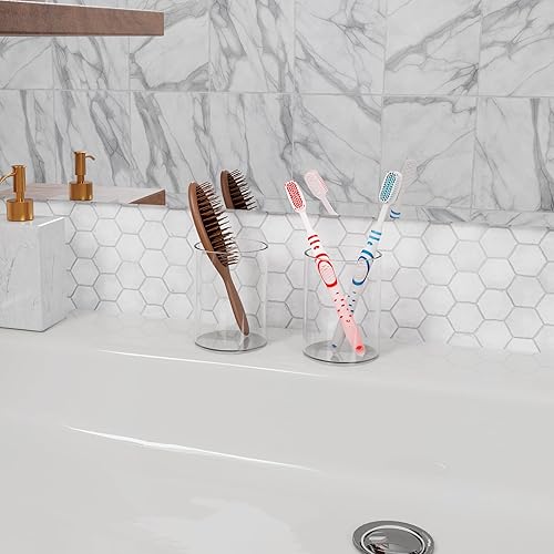 Miniatura 5 de DreamShore Paquete de 2 soportes acrílicos para lápices, organizador de escritorio transparente para accesorios de escritorio de oficina, cepillo de