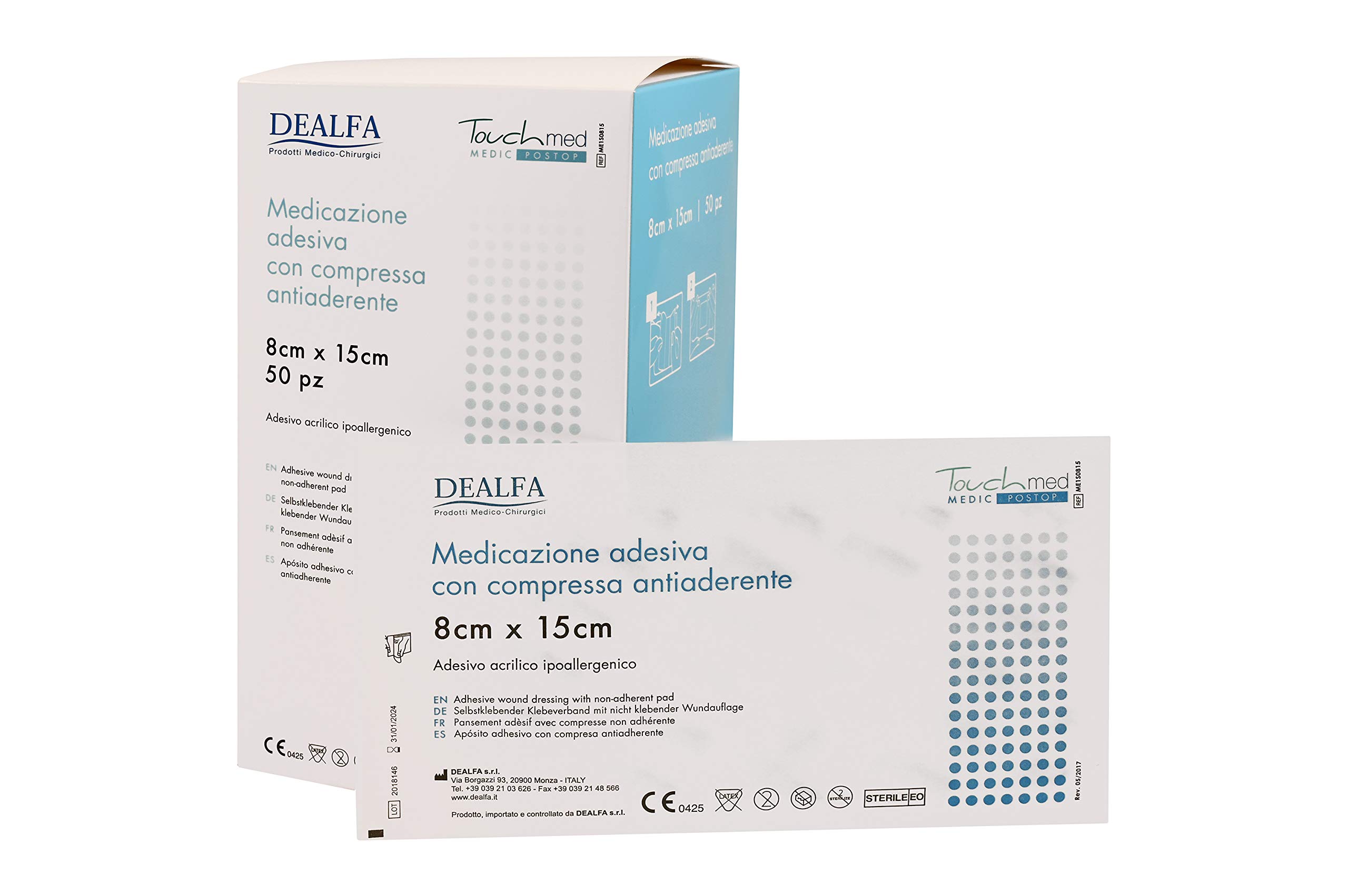 TOUCHMED Cerotto Adesivo Sterile in TNT con Compressa Antiaderente - 8x15 cm - Traspirante e Assorbente - Ottima Adesività - Monouso - Confezione da 50 Pezzi