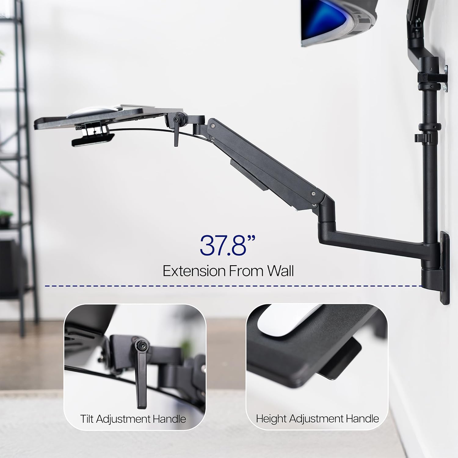 VIVO Sit-Stand Heavy Duty Ultrawide Monitor Wall Mount for Screens up to 49 inches with Height Adjustable Keyboard and Mouse Tray, Pneumatic Arm Computer Workstation, MOUNT-V120KB35C