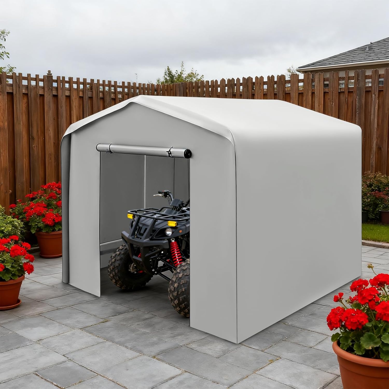 12x12ft Carport, Heavy Duty Carport Canopy with Roll-Up Door, Waterproof Shelter Vehicles Outdoor Portable Garage, Car Canopy with All-Season Tarp for Cars, Trucks, Motorcycles & Storage (Gray)