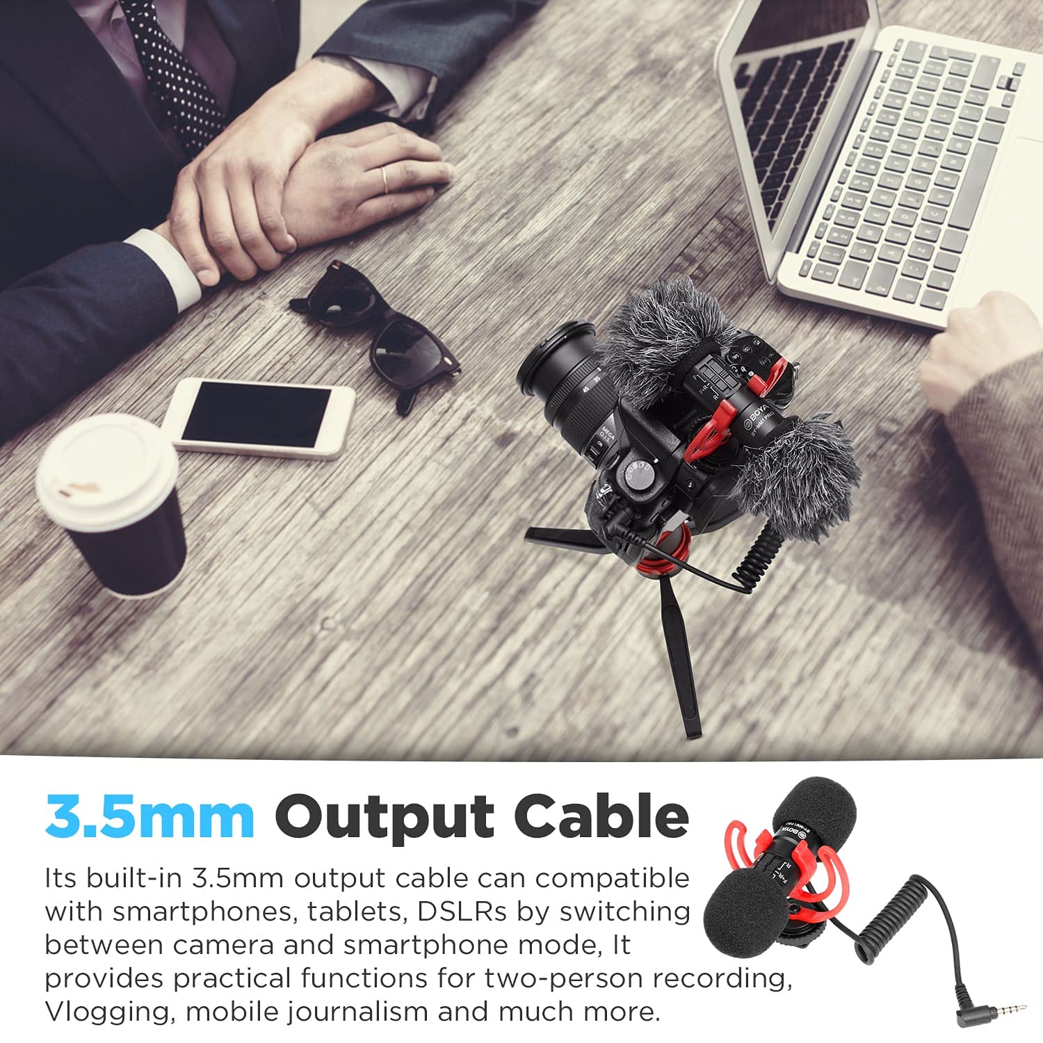 Boya By-MM1 Pro, Microfono a canna di fucile con condensatore a doppia capsula, per la registrazione di 2 persone da fotocamera, iPhone, Android, smartphone, tablet, videocamera, PC