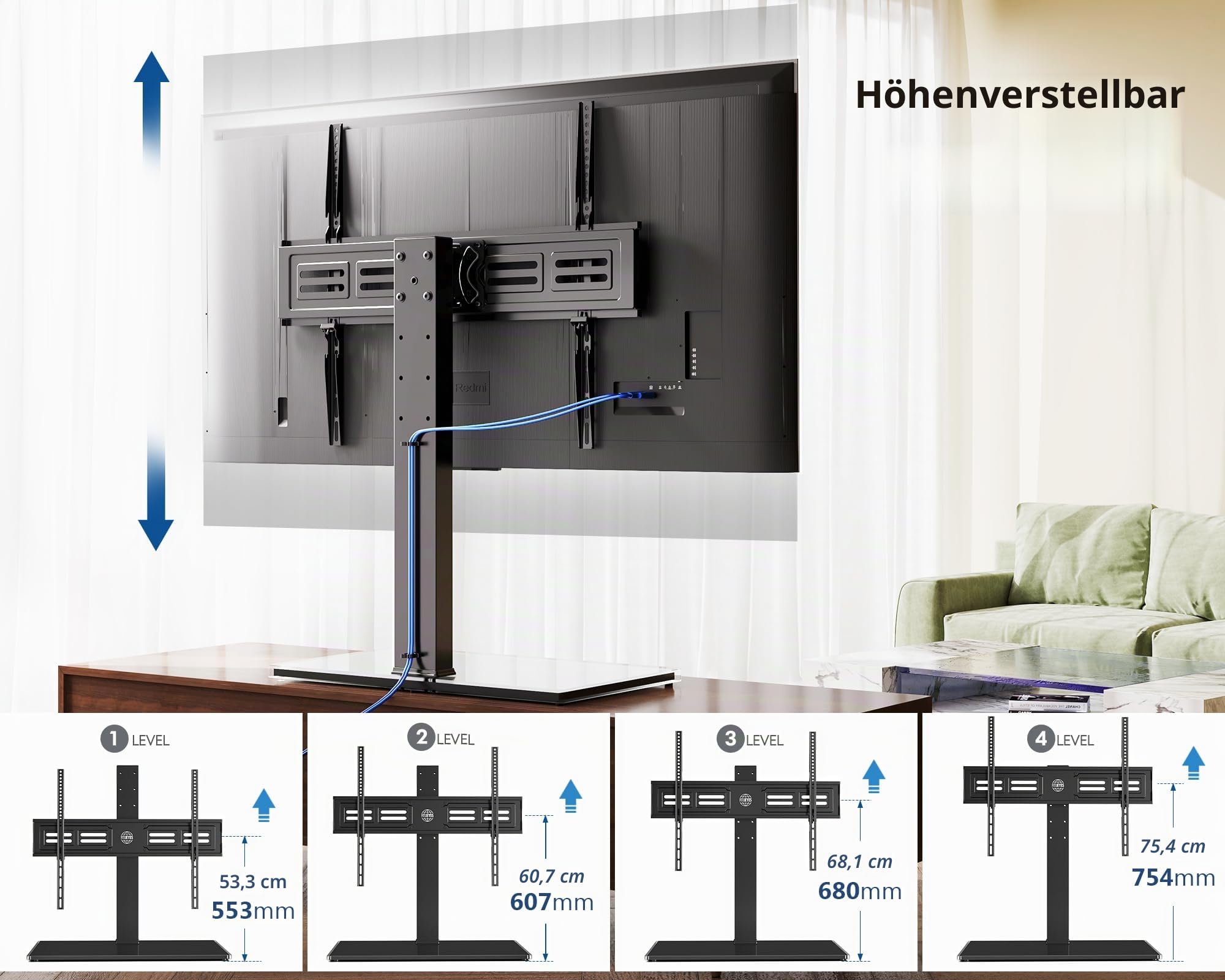 FITUEYES TV Standfuss Universal TV Ständer für 50-85 Zoll Flach & Curved Fernseher bis zu 50kg Schwenkbar Höhenverstellbar Max. VESA 800 * 600