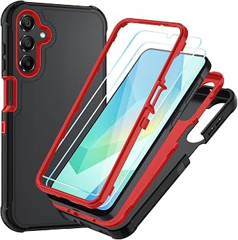 for Samsung Galaxy A16 5G Case 3-Layer Shockproof Phone Cover with HD Screen Protector,Hybrid Protective Military-Grade Drop Protection for Galaxy A16 5G Phone Case Black/Red