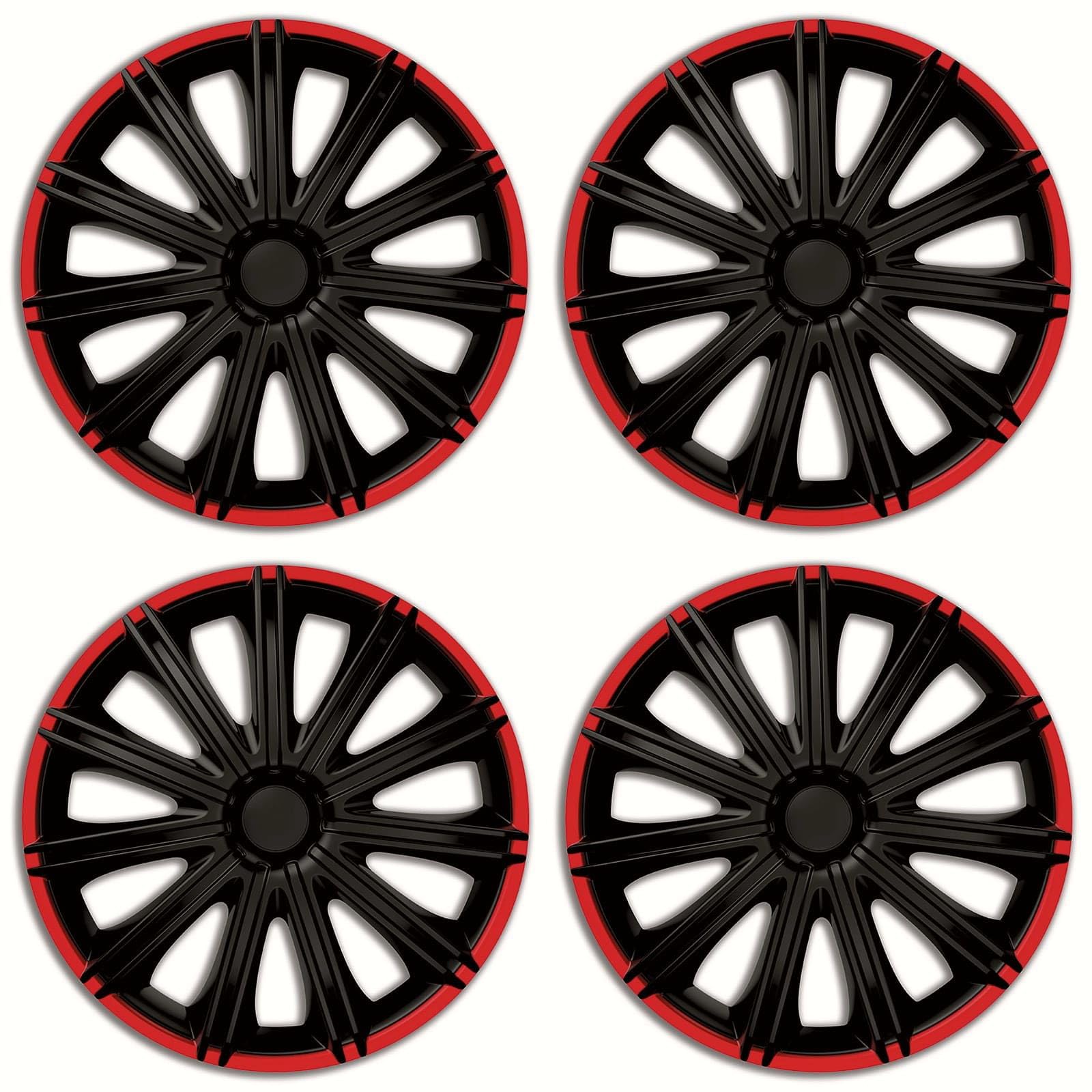 Copricerchi di alta qualità, 15 pollici, colore nero opaco, con scritta, set da 4 copricerchi per cerchioni in acciaio, per una protezione ottimale dei cerchioni (nero/rosso/opaco)