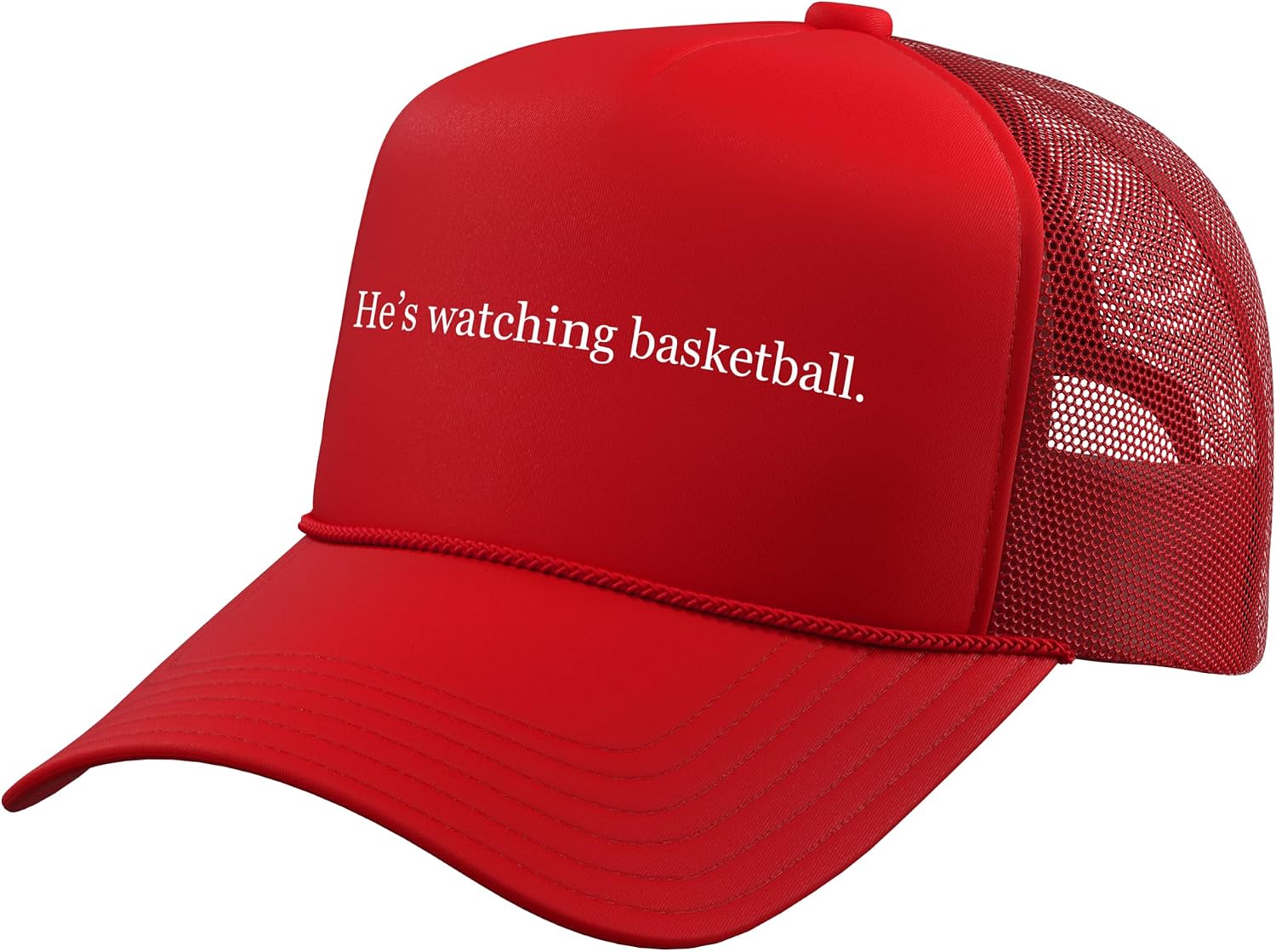 Funny He’s Watching Basketball Minimalist Humor Statement Trucker Hat with Adjustable Mesh Back