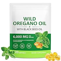 Capsule di olio di origano, olio di origano 120 capsule molli 2 in 1 6000 mg con olios di semi neri 200 mg e 165 mg di carvacrolo | Spremuto a freddo | Supporto del sistema immunitario