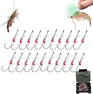 Luminous Live Shrimp Hooks - High Carbon Steel Fishing Hooks for Saltwater, Glow-in-The-Dark Shrimp Hook with Barbed Offset Design, Corrosion-Resistant for Freshwater & Saltwater Fishing
