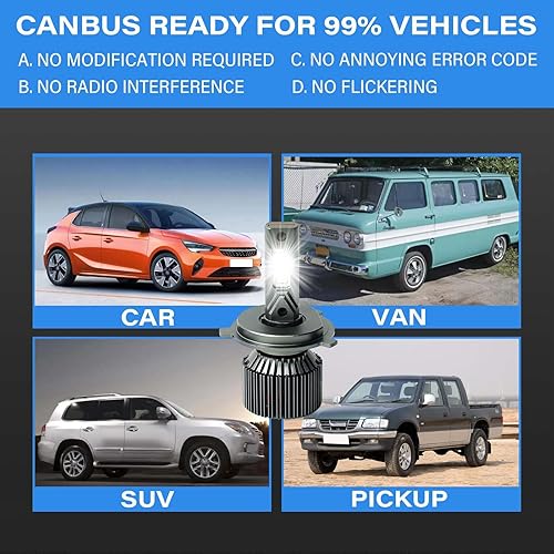 Miniatura 6 de CZJCGD Bombillas LED para faros delanteros H4 9003 HB2 Universal, bombilla de luz baja y alta, luz blanca fría 500% más brillante, bombillas