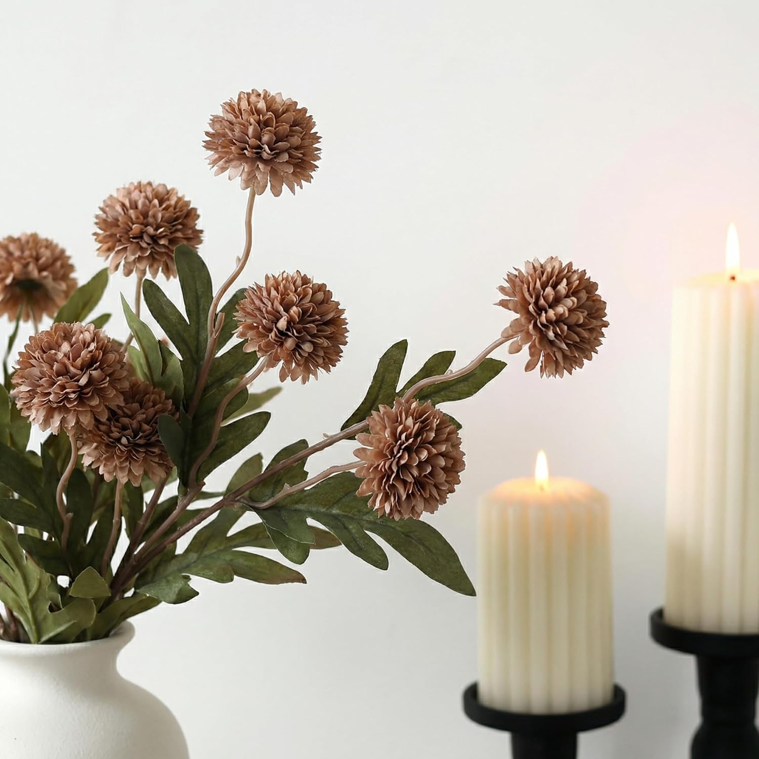 XunYee 24 Pcs Pink Faux Silk Mums Artificial Flowers Bulk Fake Mini Chrysanthemums with Stems Pompon Mums for DIY Blush Wedding Centerpieces Vase Fillers Floral Arrangements Home Decor(Coffee Brown)