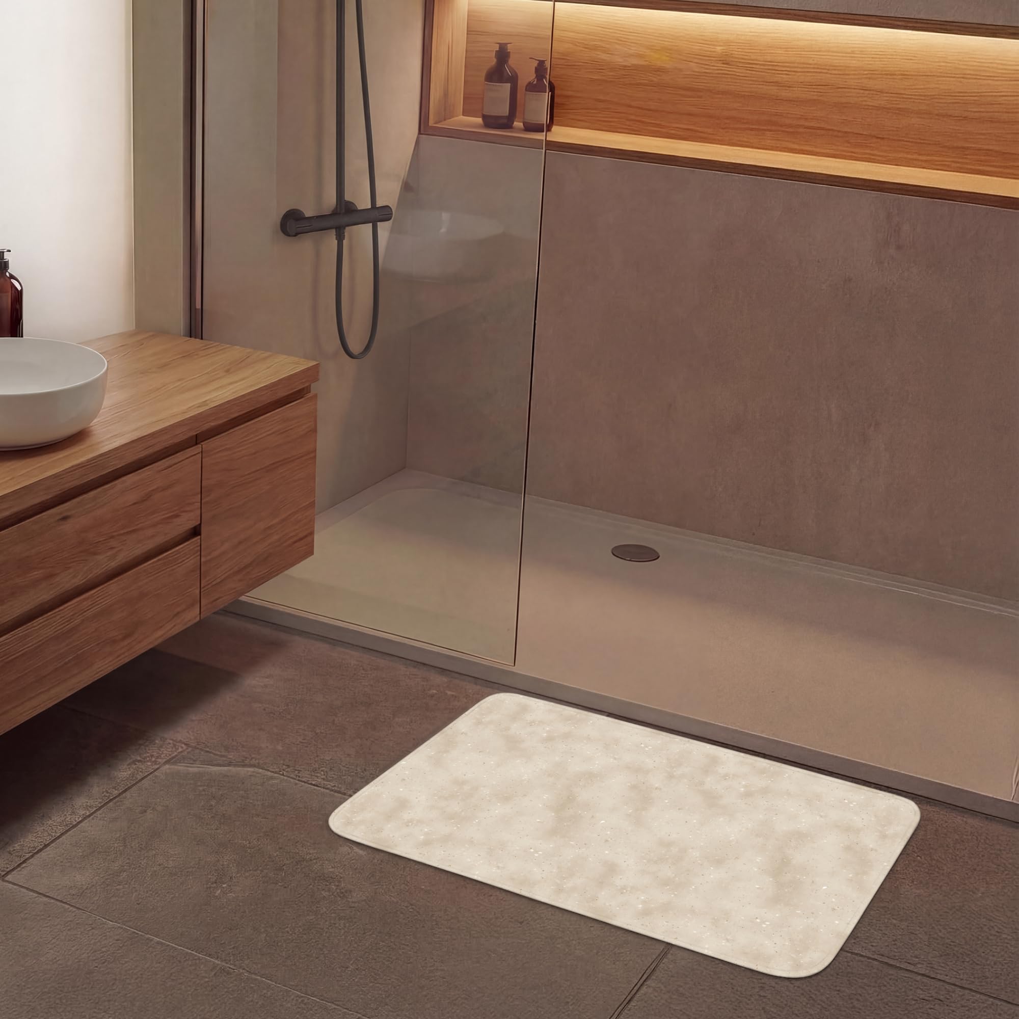 Bath Mat Alfombra Baño Alfombrilla Alfombras Ducha Lavable | 90x60 cm - Rectangular - Antideslizante Tapete Banheiro Decoración Textura - Moteado - Beige