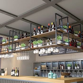 Amazon｜天井ラック 吊り下げ収納棚 - 天井ワイングラスラック、鉄無垢