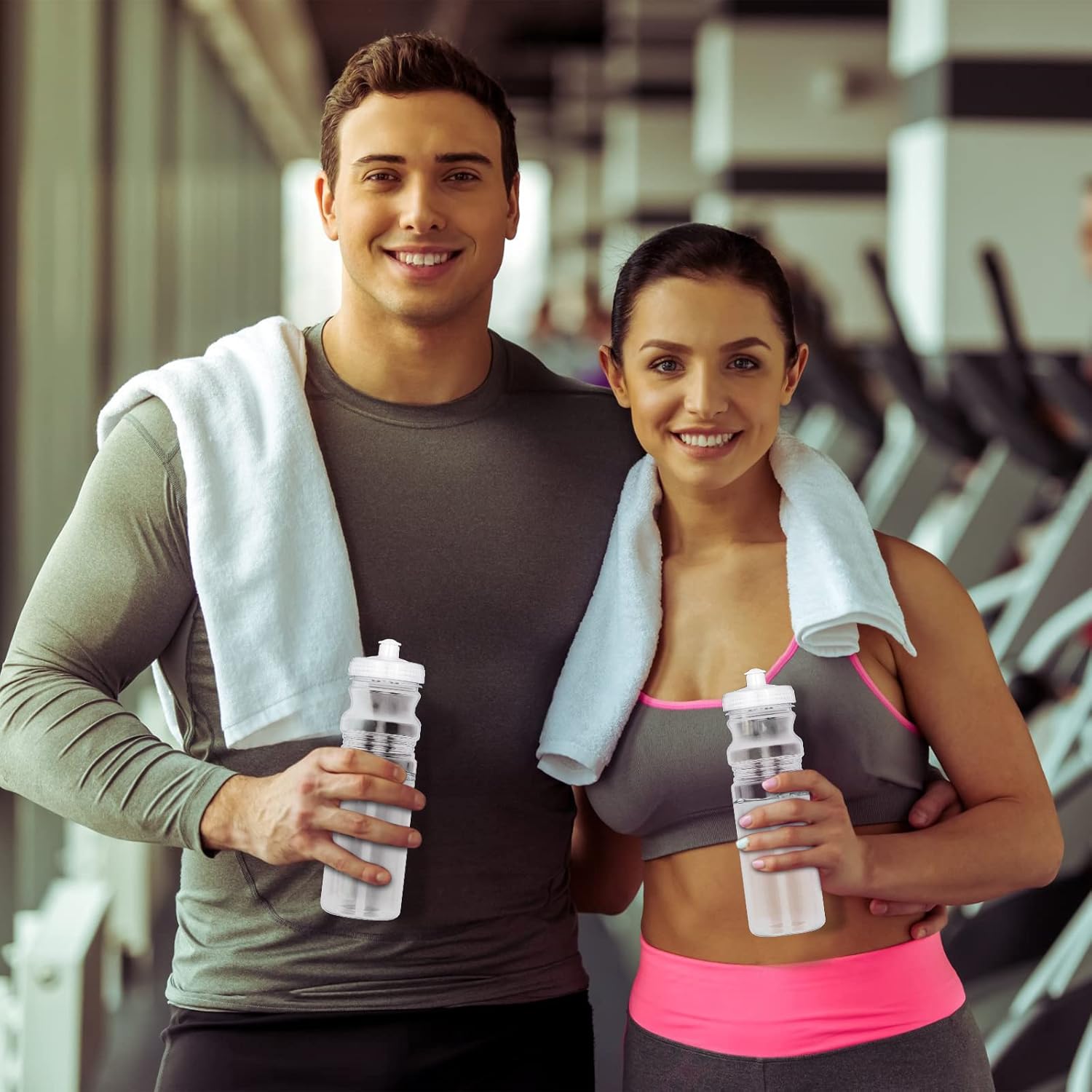 48 Pack 25 Oz Sports Water Bottles Clear Water Bottles Plastic Bulk Reusable Water Bottles, Pull Top Leakproof Drink Spout for DIY Customization Fitness Hiking Cycling Gym Workout Business Branding