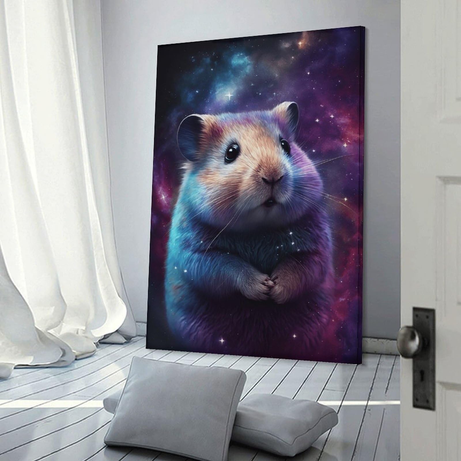 Junmoney Frame-Style-22 Galaxy Hamster Art Print Canvas Wall Decor, 24X36inch(60X90cm), For Flats, Guest Rooms Or Compact Rooms, Decorative Canvas Decor For Home Updates
