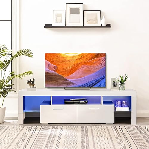 Miniatura 60 de Soporte de TV LED para televisores de hasta 70 pulgadas, centro de entretenimiento de alto brillo de mediados de siglo con armarios de Negro