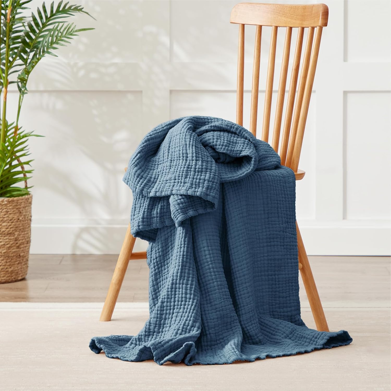 100% Cotton Muslin Blanket Twin 60" x 80", Breathable and Lightweight Cotton Twin Blankets for Couch, Soft Cooling Summer Gauze Blanket for Adults All Season, Grayish Blue - Image 2