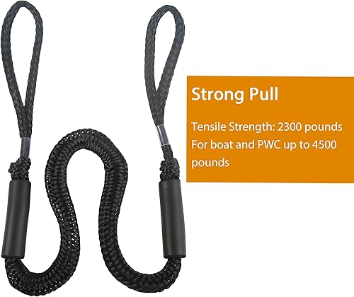Miniatura 6 de DockMoor Líneas de muelle elásticas para barcos, cuerda de amarre elástica para accesorios de kayak de pontón de esquí acuático (color negro 4P)