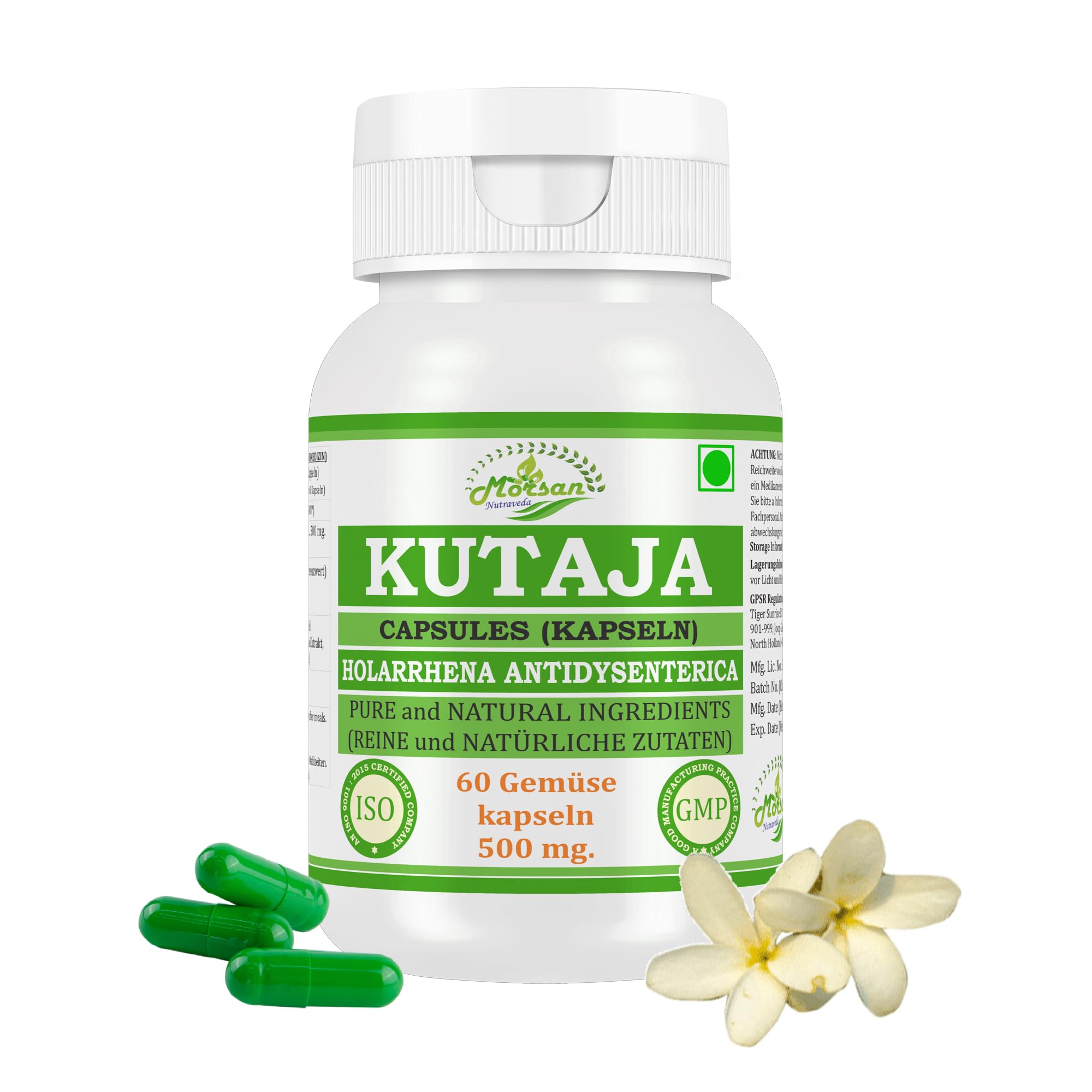 Kutaja (Holarrhena Antidysenterica) Extrakt mit 10:1 Stärke, 500 mg x 60 vegane Kapseln | Ayurvedisches Kräuterergänzungsmittel für Männer und Frauen (1 Flasche mit 60 Kapseln)