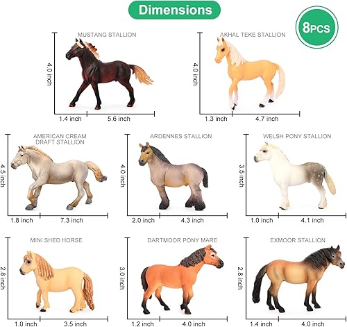 Miniatura 4 de Volnau Figuras de juguetes de caballos, 8 unidades, figuras de granja de animales para niños pequeños, regalo de Navidad, cumpleaños, paquete