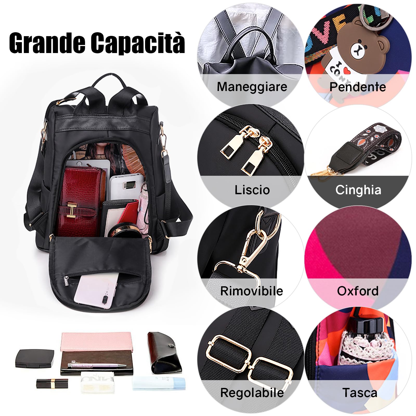 Ray-Velocity Zaino Antifurto Donna, Borse Zainetto Donna Impermeabile, Borsa a Tracolla Moda per Uscire, Lavoro, Viaggio, Scuola, Università