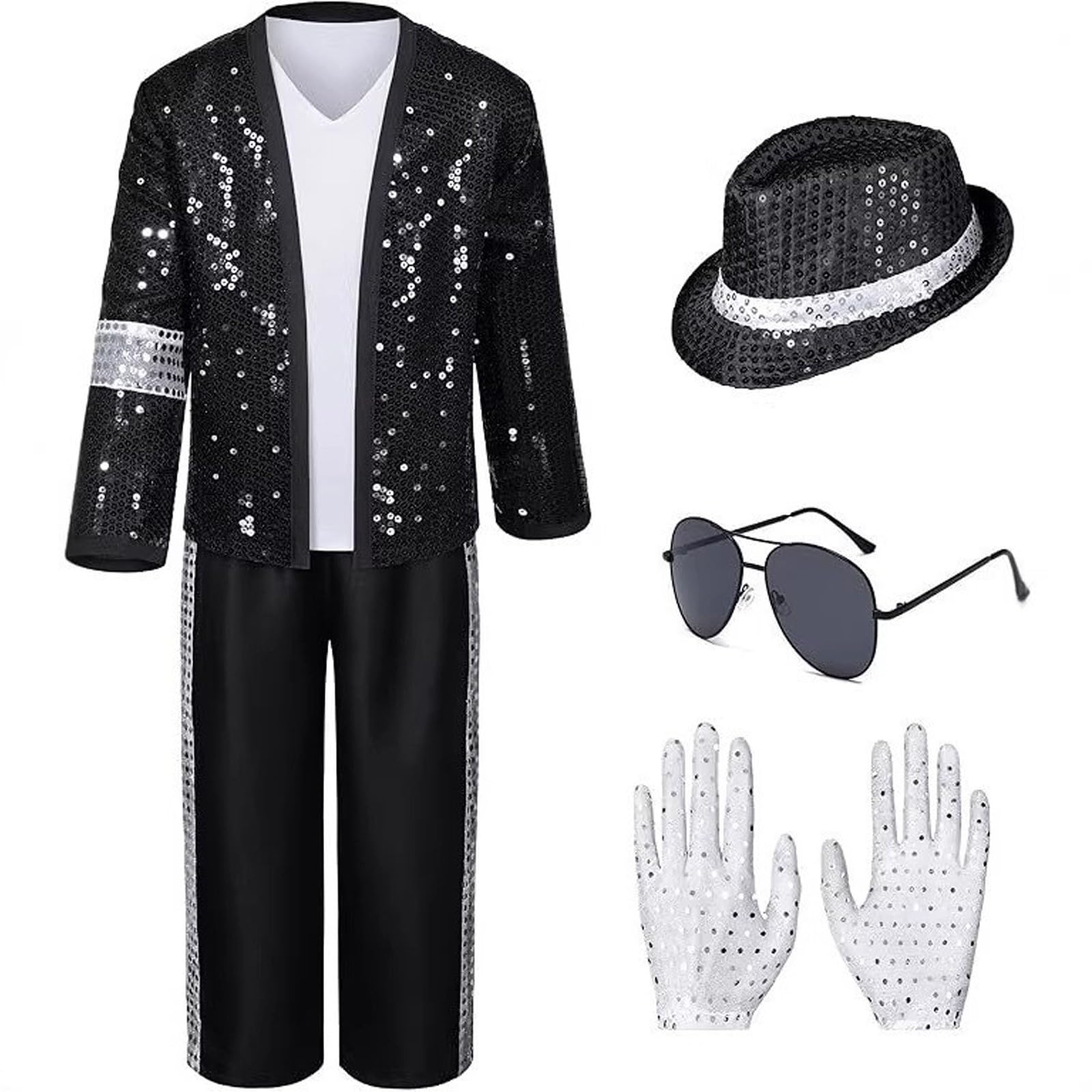 Generico Accessori per costume da pop star per bambini, ballerini anni '80, set cosplay con jazz, discoteca, pop star, costume per la Giornata mondiale del libro