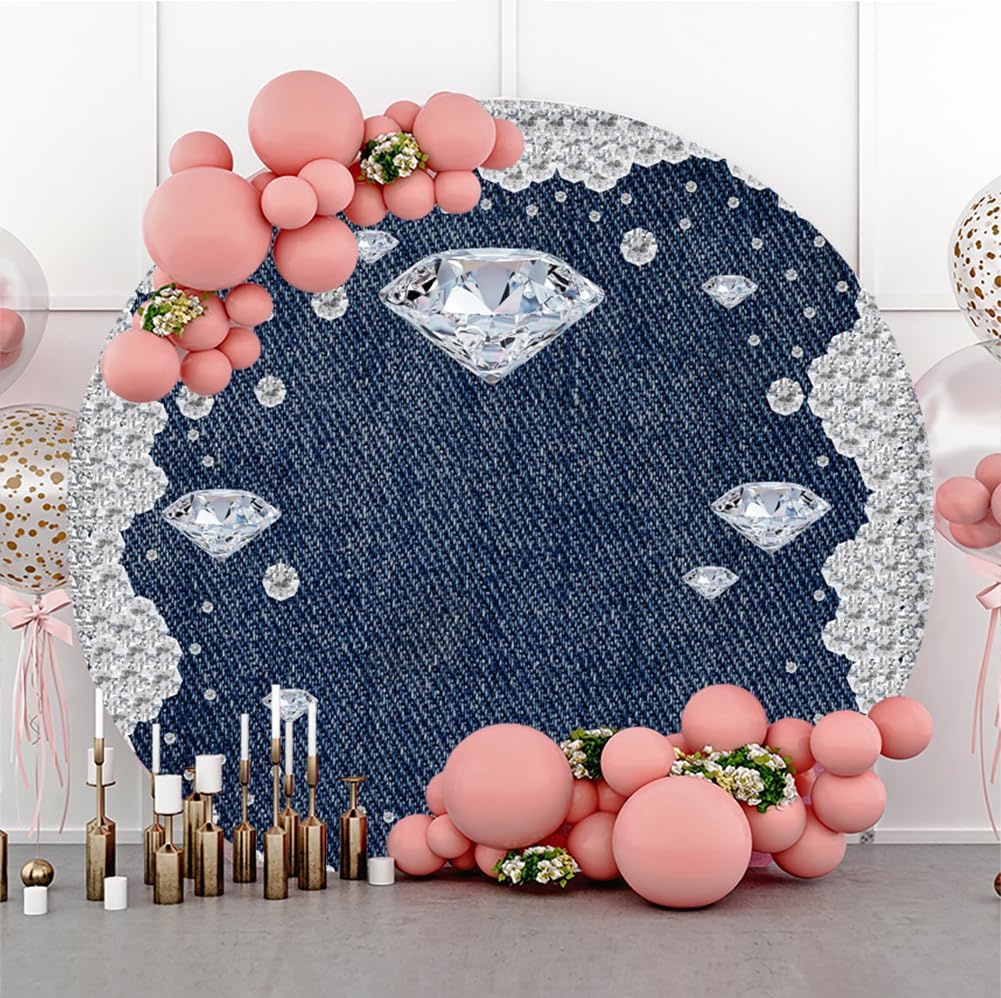 Amazon.com : YongFoto Denim and Diamonds Round Backdrop Cover 7.5ft ...