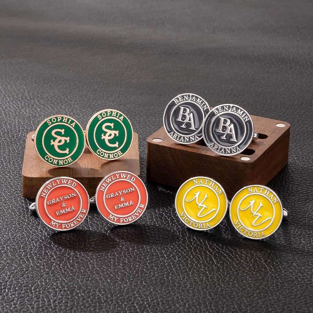 Custom Cufflinks for Men Multi Color Initials Cufflinks with Box Cuff Links Mens Personalized Cufflinks for Men Monogram Cufflinks Mens Cufflinks Personalized Initial Cufflinks Customized Cufflinks