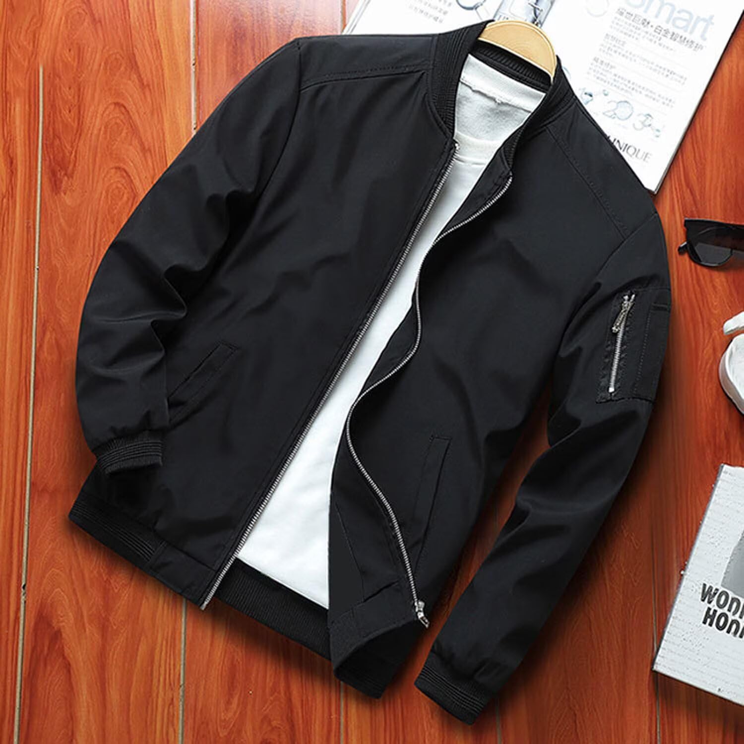 Uomo Primavera-Autunno Classica-Casual Bomber-Leggero Jacket-Cappotto - Cotone Softshell Sottile Sportiva All'Aperto Collo da Baseball Bomber Estivo Giacca Militare Comodo Varsity Giubbotto Nero XXL