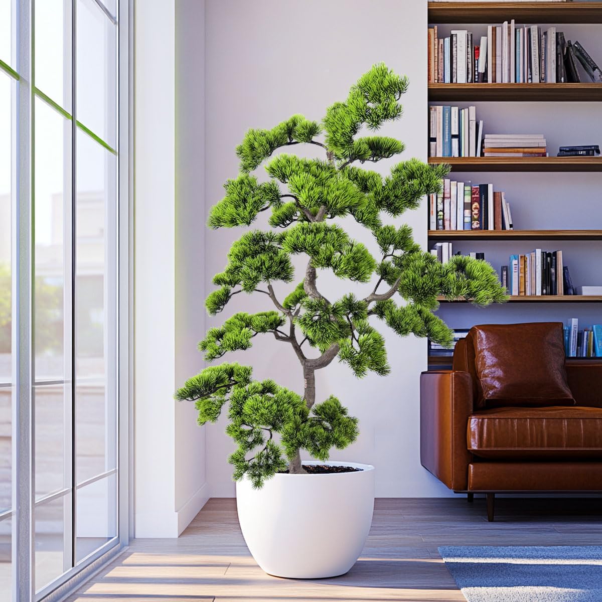 5ft Artificial Bonsai Tree - Large Faux Plants Indoor with Ceramic Pot, Realistic Fake Plants Decor for Home Office, Living Room, Farmhouse Zen Decor