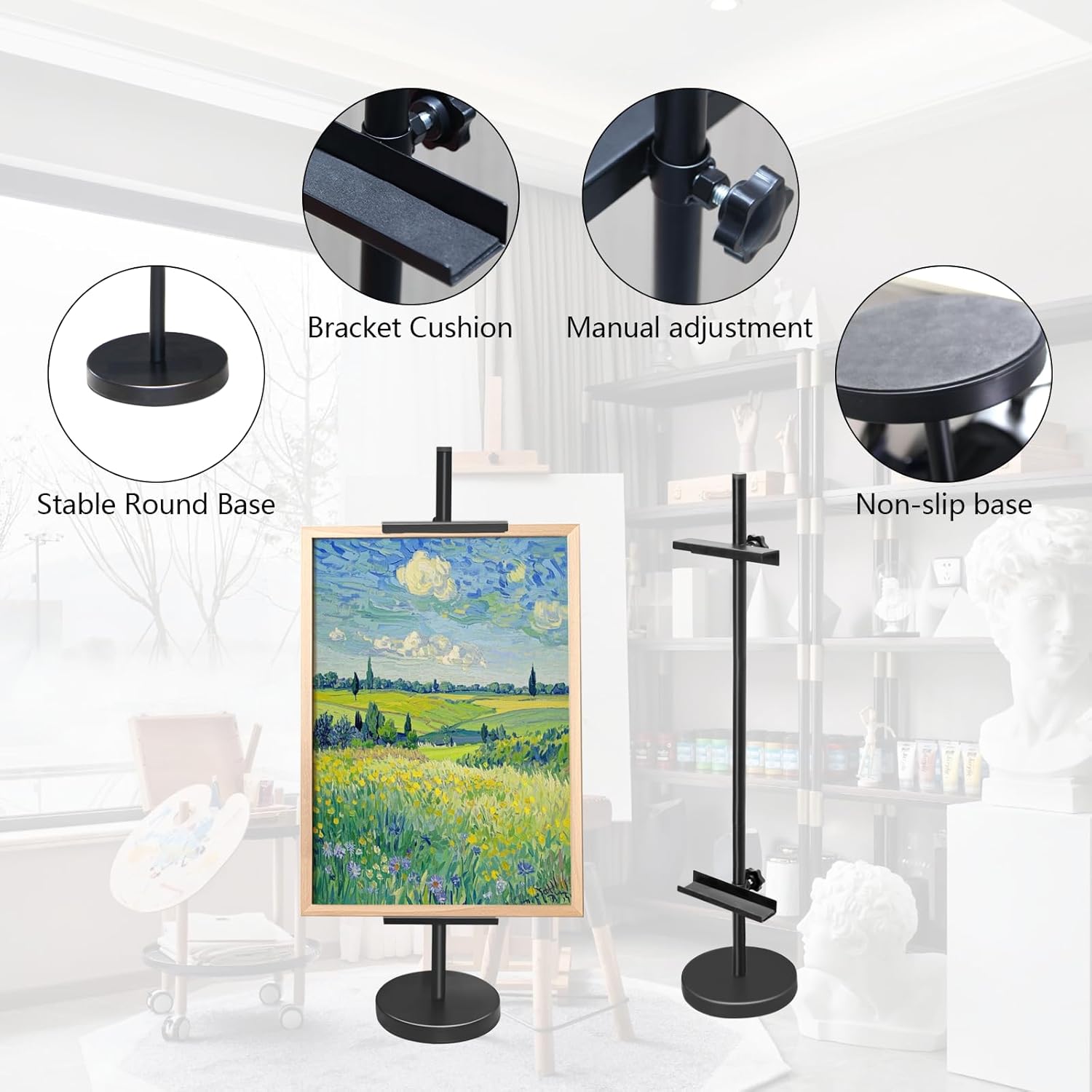 Adjustable Tabletop Easel Stand, Metal Easels for Display, Picture Frame Stand with Heavy Duty Round Base & Non-slip Pads, for Picture, Artwork, Photos,Signs(18in)