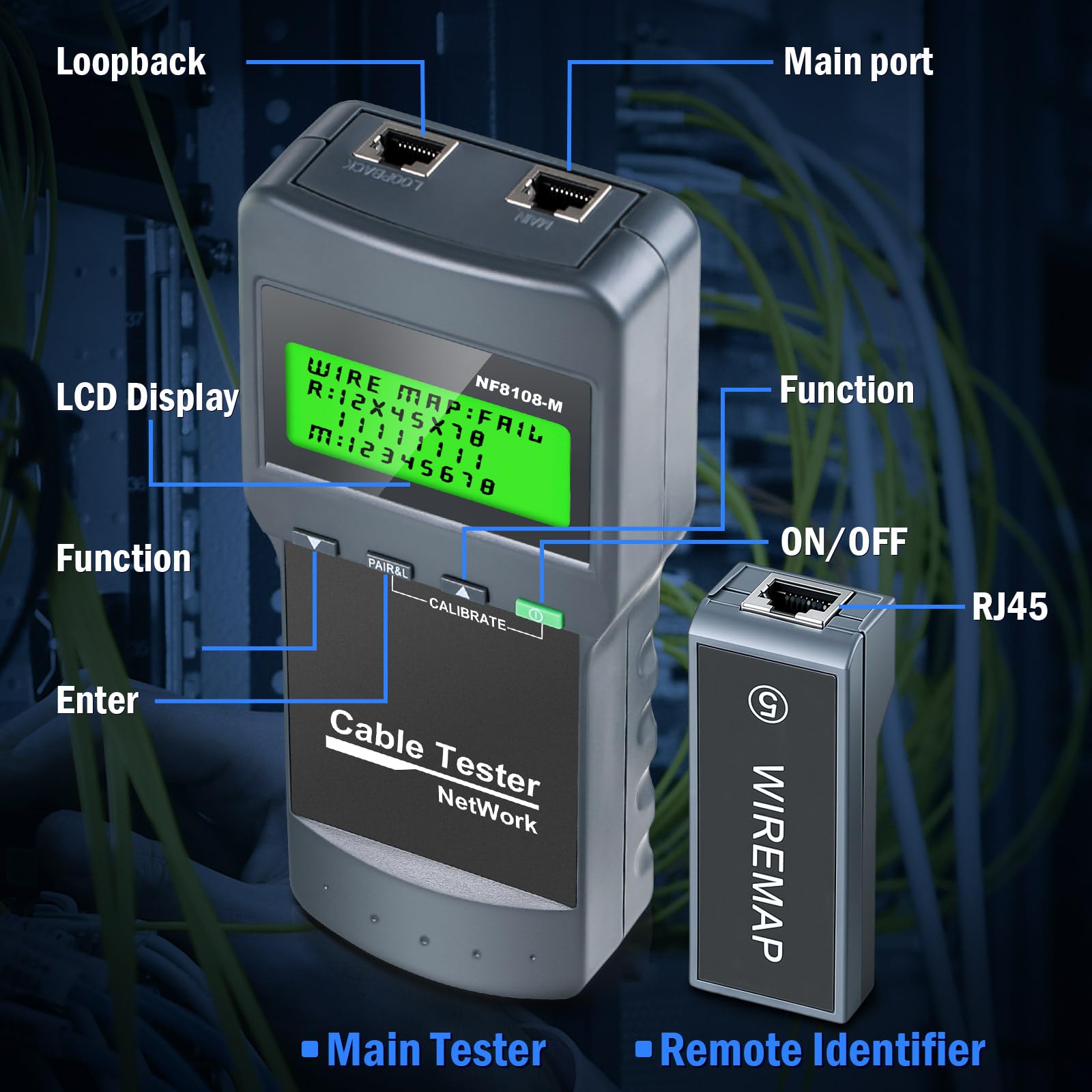 Testeur de câbles réseau – Kit de test de longueur de câbles Ethernet pour réseaux LAN Cat5 Cat6 5e 6e mesure la longueur, localise les points de rupture et teste la continuité avec 8 modules distants